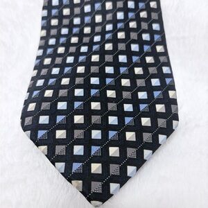 Covington Men's Black Geometric Tie with Blue and Gray Squares